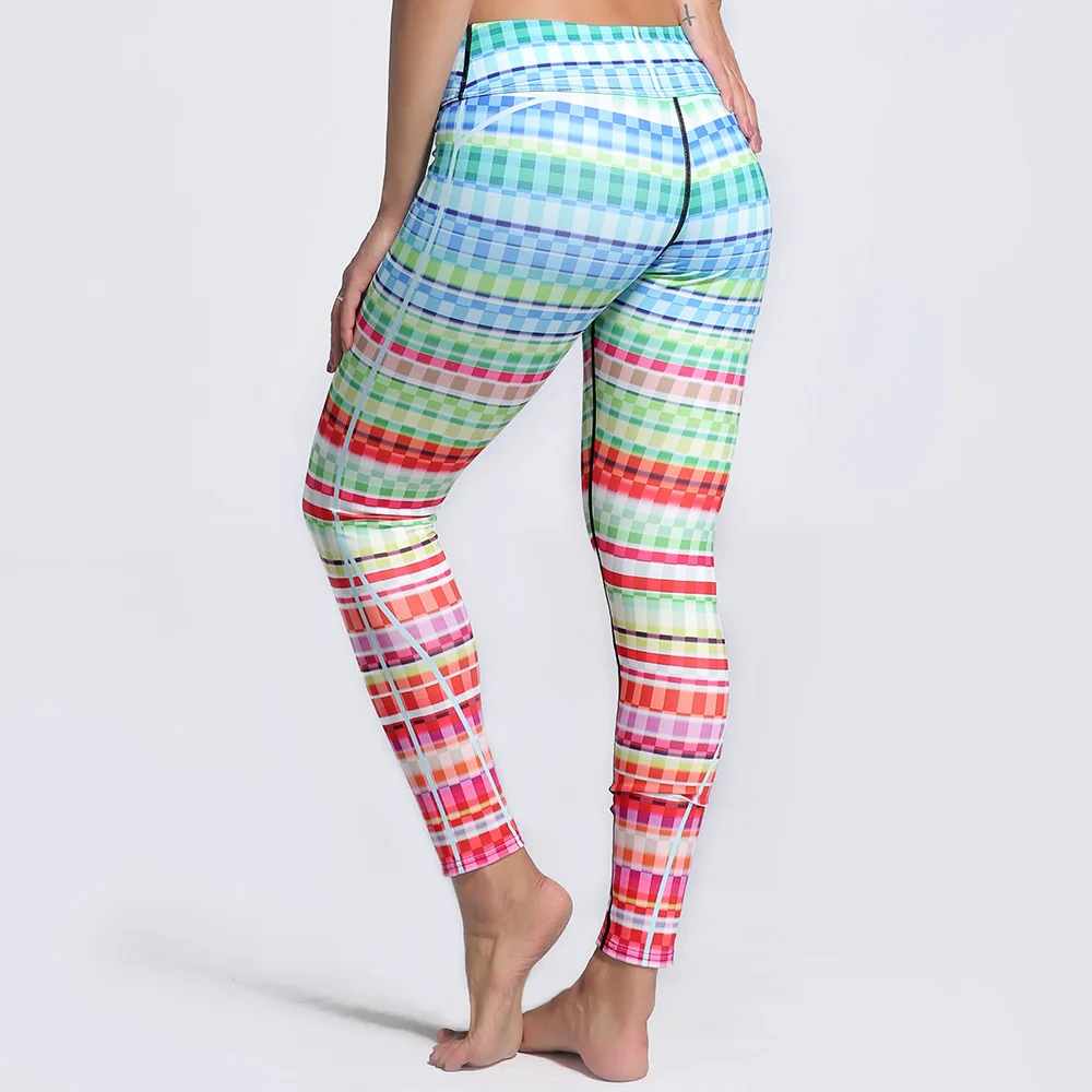 Colorful Plaid Print Hot Pant Yoga Leggings Fitness Women Yoga Pants