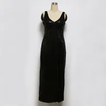 Vestidos New Arrival Fashion Sequins Sexy Front Back Deep V-Neck Bodycon Evening Maxi Dress Split Sheath Party long Dresses 329