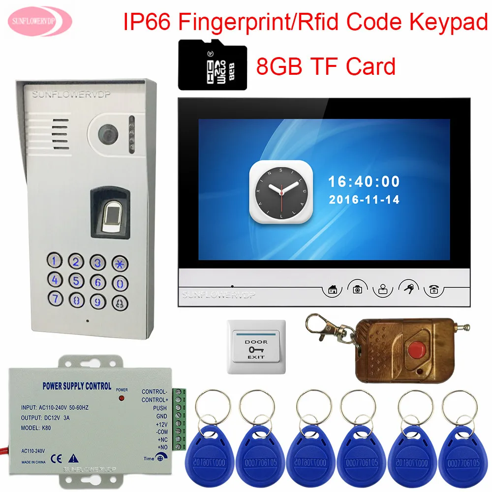 

Intercoms For Private Houses With Recording IP66 Waterproof 9inch Color Video Intercom Fingerprint Rfid Keypad With 8GB TF Card