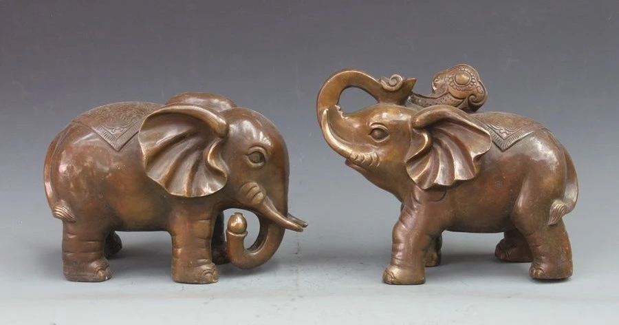 

Chinese Royal Bronze Copper Feng shui Attract Wealth Ru Yi elephant Statue Pair a5.19