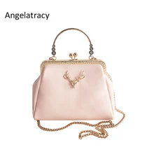 Angelatracy маленькая трехмерная Золотая кожаная сумка на цепочке с оленем, сумка-мессенджер, посылка, женская сумка-тоут
