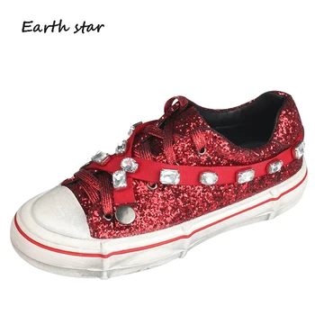 

White Shoes Women Glitter Sneakers Crystal zapatillas mujer Sequins Spring New chaussures femme Rhinestone Ladies footware Bling
