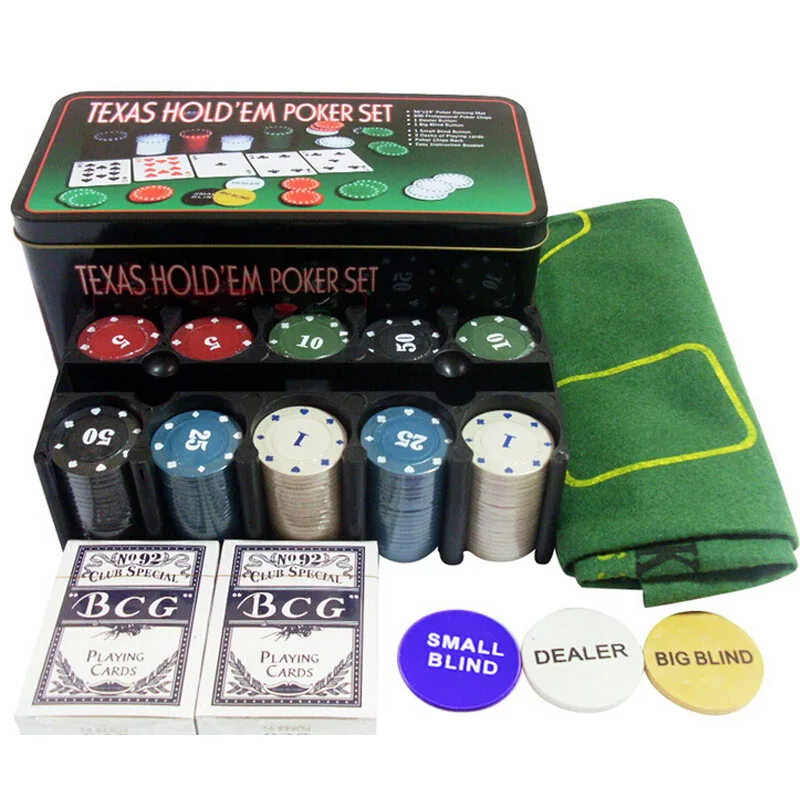 

FGHGF Instock 200pcs Poker Chips Set & Blackjack Poker Table Layout & Dealer & 2 Blinds & 2 Playing Cards Set Gift