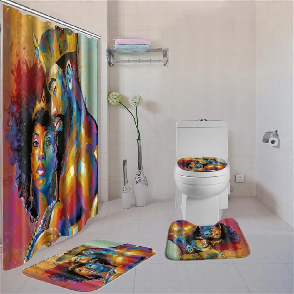 Dafield занавеска для душа и коврик для ванной набор Контурные коврики для туалета крышка для туалета полиэфирная крышка наборы занавесок для душа с ковриком - Цвет: 22182FOUR