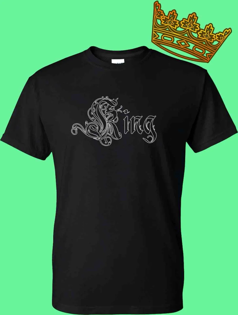 2019 Мода 100% хлопок Slim Fit футболки для мужчин King queen соответствующие пара любовь футболка неоновые футболки