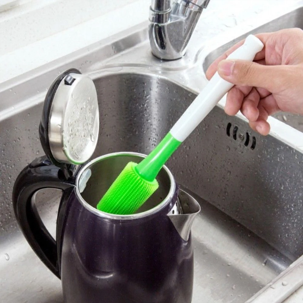 1PC Silicone Brush Long handled Cup mug Cleaning Brush bottle Baby milk