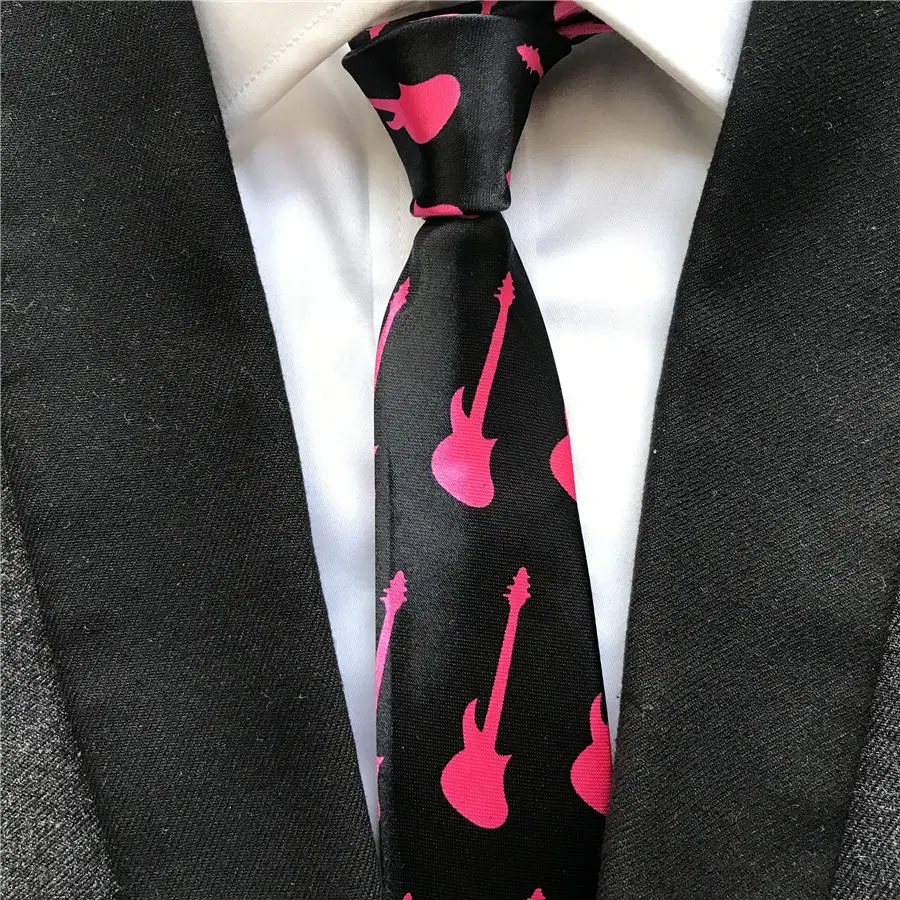 Высокая мода галстук с нотами тонкие узкие галстуки с красной гитарой мужской галстук на шею