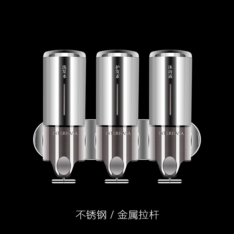 

Soap Dispenser Bathroom Accessory Hotel Bathroom Stainless Steel Wall-mounted Manual Three Head Shower Gel Bottle Box