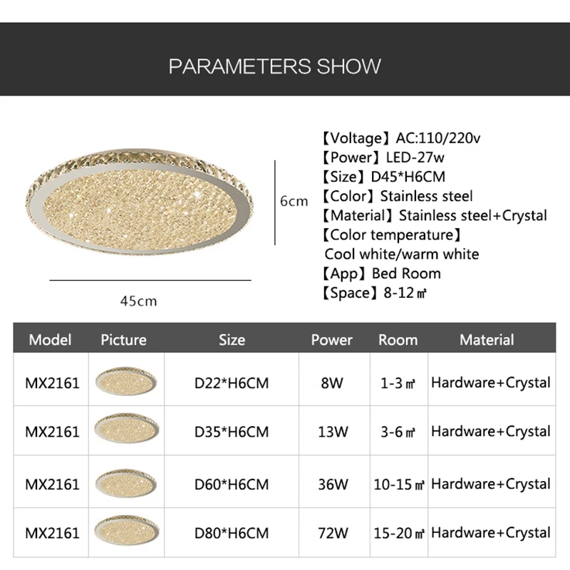 Современный потолочный светильник из нержавеющей стали, американский роскошный хрустальный потолочный светильник, светодиодный потолочный светильник для дома, спальни, светодиодный светильник