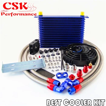 

15 Row Trust Oil Cooler Thermostat Sandwich Plate Kit+7" Electric Fan kit