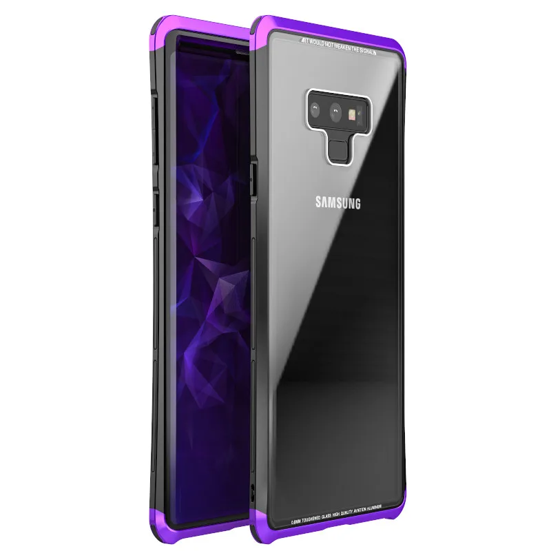 Тонкий жесткий чехол LUPHIE для samsung Note 9, модное прозрачное закаленное стекло+ ПК+ металлический чехол для samsung Galaxy Note9 S9 Plus - Цвет: purple black