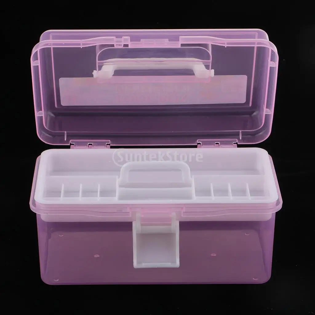 2 Layer Plastic Sewing Jewelry Painting Tools Box Storage Box Organizer Pink/Blue Jewelry Tools Accessories