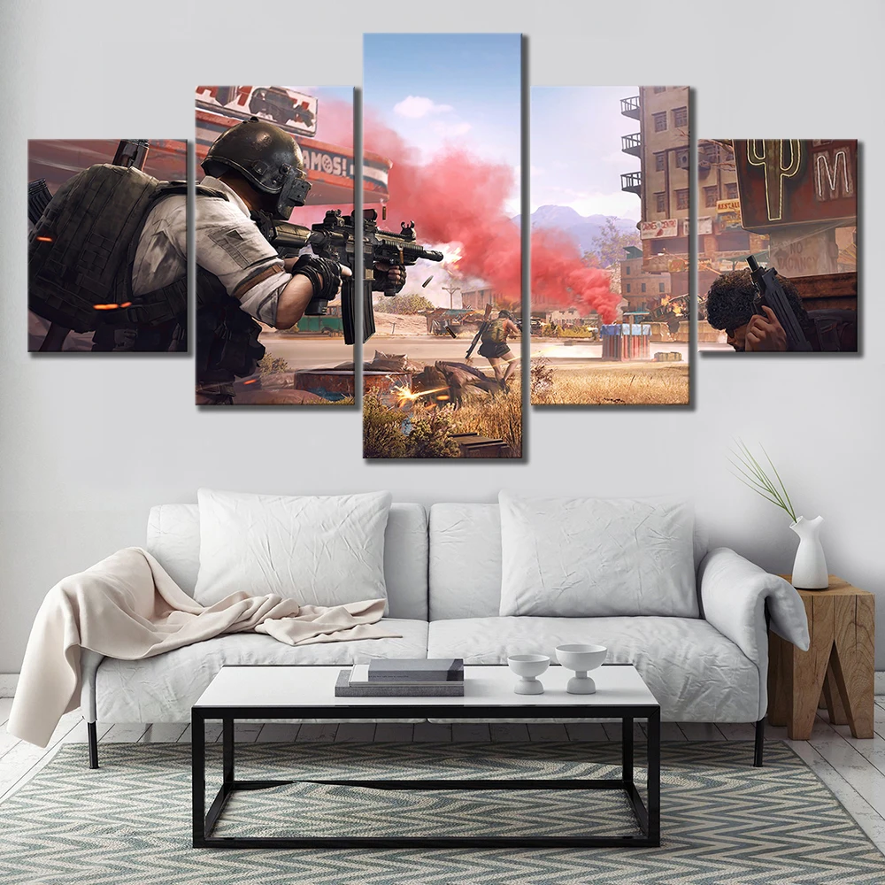 Kanvas Foto 5 Piece Set Pubg Merangsang Medan Perang Video Game Poster HD Print Wallpaper Dekorasi Rumah Gambar Gratis Pengiriman Painting Calligraphy AliExpress