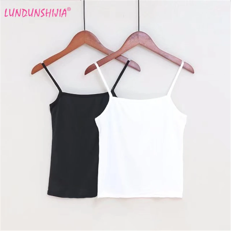 

LUNDUNSHIJIA Women Short Style Cotton Tops Camisole 2018 Summer Sexy Sleeveless Vest Slim White And Black Tops