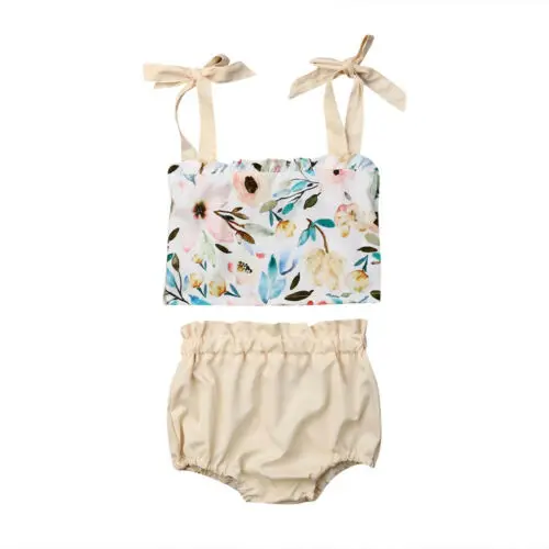 

Children Clothes 1-6Y 3PCS Suit Toddler Baby Girl New Summer Outfits Set Floral Crop Tops+Shorts 2PCS Outfits Kids Clothes Girls