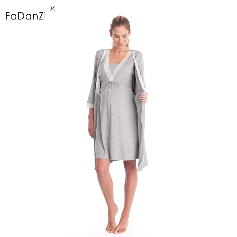 2018 maternity dress V-neck lace stitching maternity skirt elegant dress pregnant clothes robes pajamas pregnant women's clothes