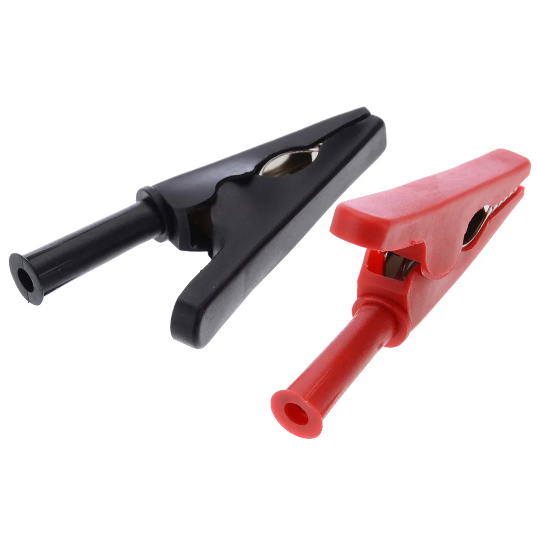 2pcs Crocodile Clips Alligator Test Clip Banana Plug Alligator Clips Fully Insulated MAX 2000V 30A Black/Red 20mm