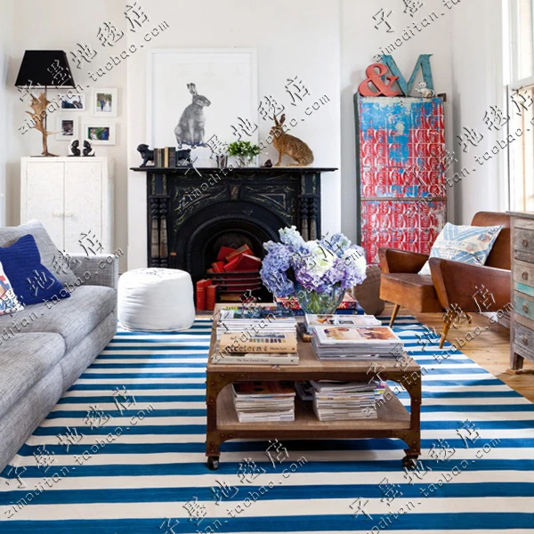 

European Mediterranean Blue Stripes Carpet, Carpet Of Bedroom Sitting Room Sofa, Custom Acrylic Carpets