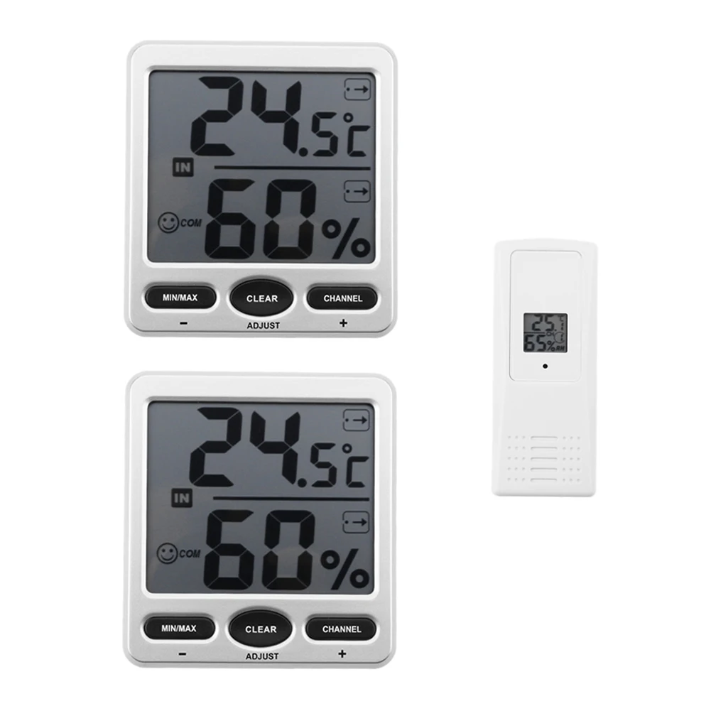 

433MHz 2Pc Big Digit LCD Indoor/Outdoor Wireless Thermo-Hygrometer with 1 Remote Sensor Electronic Digital LCD Thermo-Hygrometer