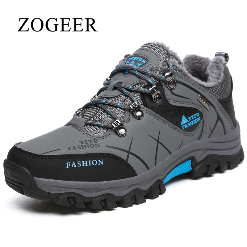 

Ankle Boots Men, Plus Size 39-47 Warm Fur Winter Shoes Men, 2018 New Lace Up High Quality Snow Mens Work Boots, ZOGEER Brand