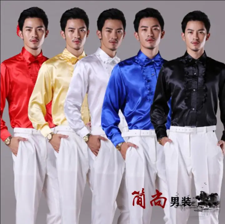 Wavy color golden lacines font b shirt b font font b men b font singer dance