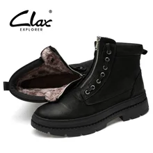 CLAX Mens Winter Boots Genuine Leather Casual Male Shoes Zipper Work Boot Plush Fur Warm Snow Shoe High Top Big Size clax mens winter boot fur warm casual leather shoe male high top snow boots genuine leather plush work shoe plus size