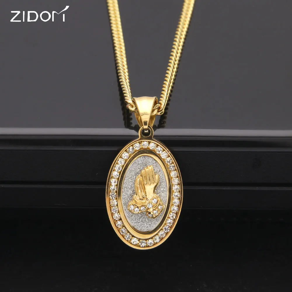 

Stainless Steel Men hiphop The Praying Hands pendant necklaces 60cm link chain hip hop fashion necklace women jewelry gifts