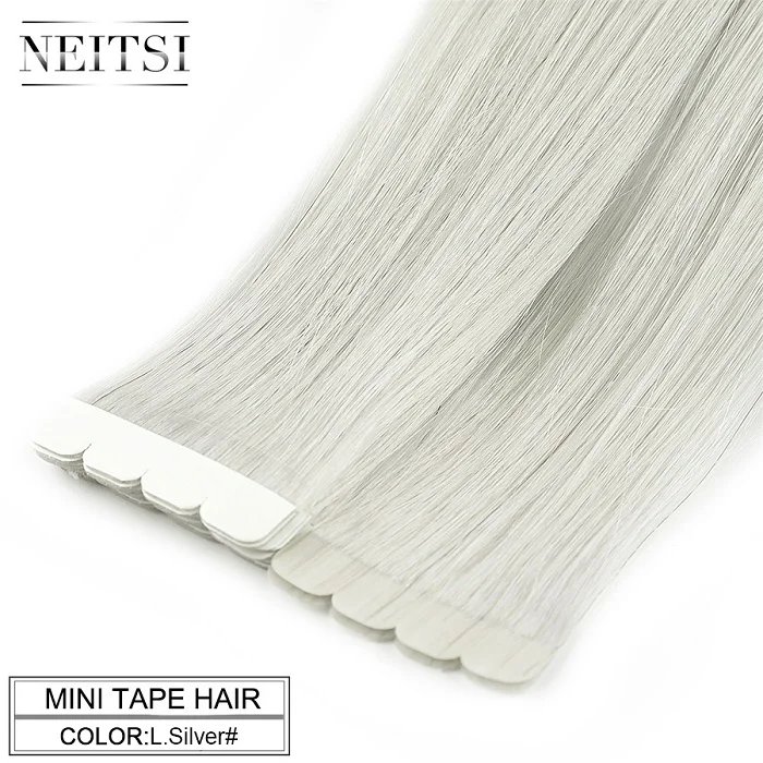 Light Sliver Neitsi мини-лента для наращивания человеческих волос, не Remy, прямые натуральные волосы 1" 16" 2", Цвет блонд - Цвет: Light Sliver