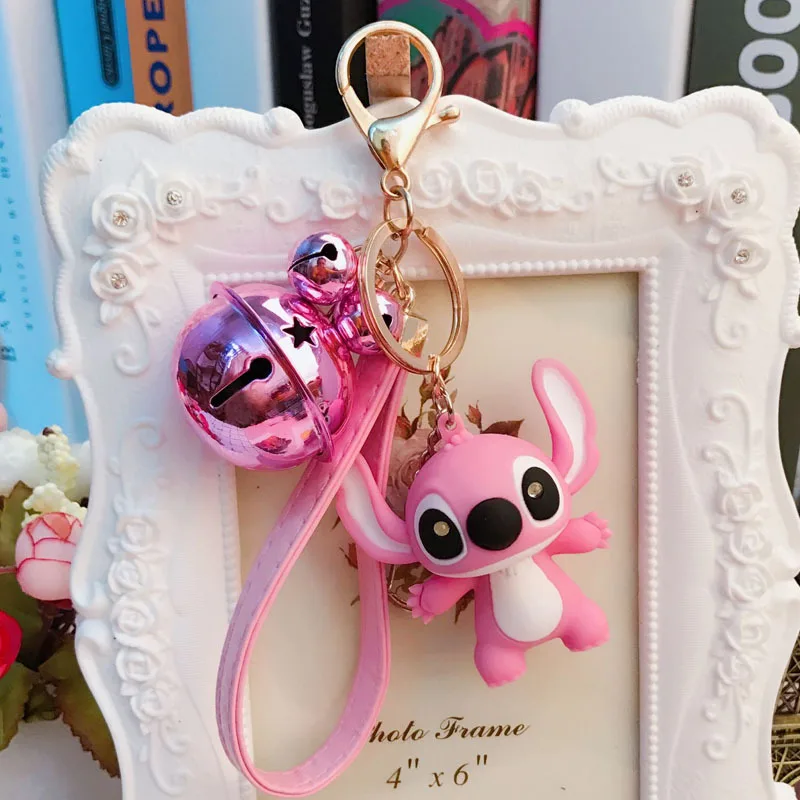 Cute Cartoon Stitch Doll Light Voice Stitch Keychain Animal Bells Key Ring Trinkets Car Purse Key Chains Children Toy Gift LOl