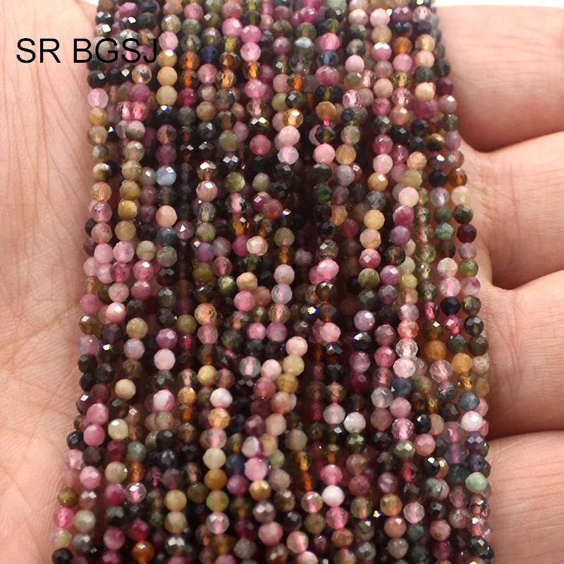 Free Shipping 3mm Round Faceted Mixed Tourmaline Gems Natural Stone Seed Bail Craft Beads Strand 15&quot|Бусины| |