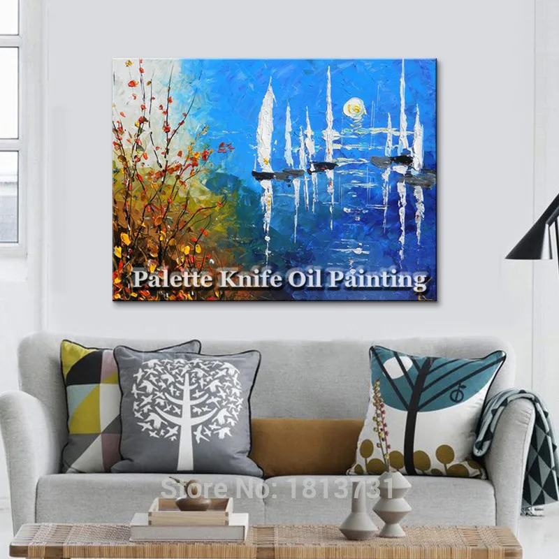 

Hand painted abstract oil painting boat ship sailing canvas oil paintings Wall art Pictures for living room modern wallpaper 6