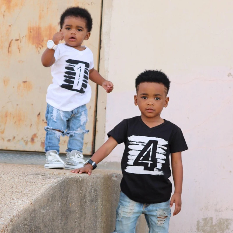 Summer Baby Boys T-shirt For Girl Tops White Black 1 2 3 4 Years Birthday Outfits Kids Tees Shirt Tops Children Shirts Clothing