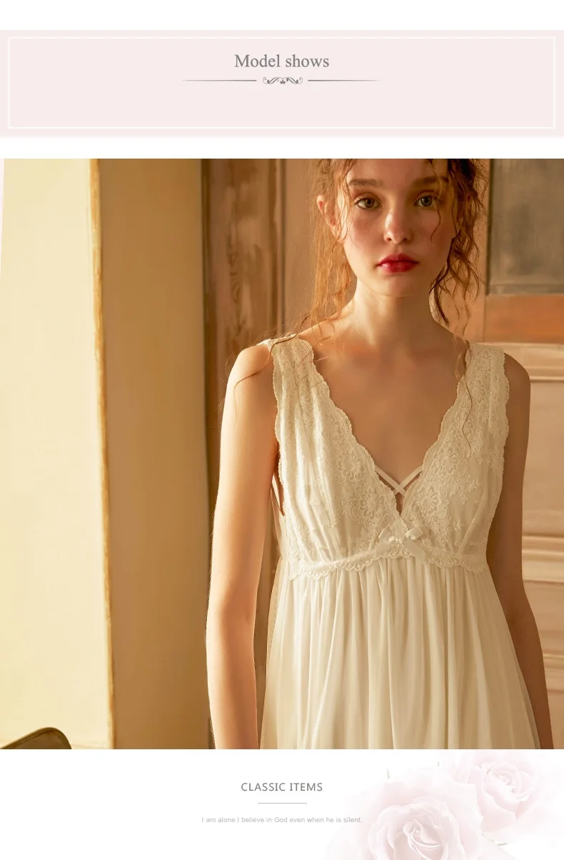 Летняя хлопковая винтажная одежда для сна без рукавов, элегантная женская белая марлевая кружевная длинная ночная рубашка, свободная королевская ночная рубашка