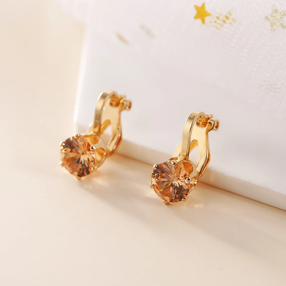 Ear Clip Earrings Clip Earrings Ear Clip Ear Accessories JIOFREE Round Cubic Zirconia Clip Earrings for women Fashion 3 color Crystal Jewelry Earrings Female Wedding Party Gift