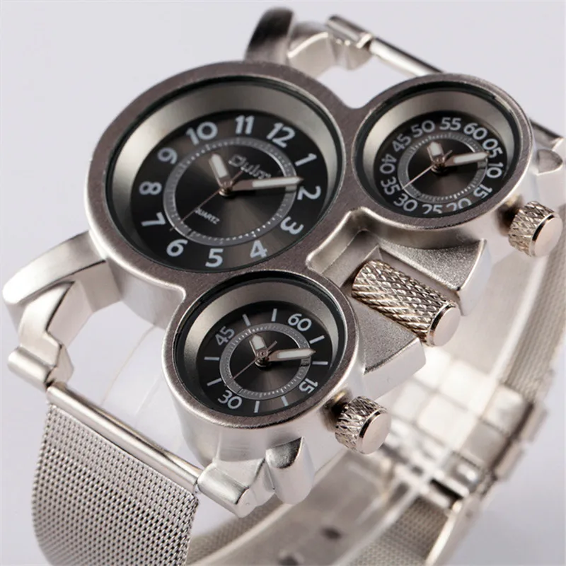 

OULM Luxury Brand Watches Mens Stainless Steel Band 3 Japan Quartz Time Zone Clock Relogios Masculinos Original 2018 Army Watch