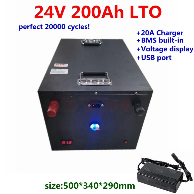 

20000 cycles 24V 200Ah LTO 24v 200ah Lithium titanate battery pack with bms for solar system energy storage motorhome+20A Charge