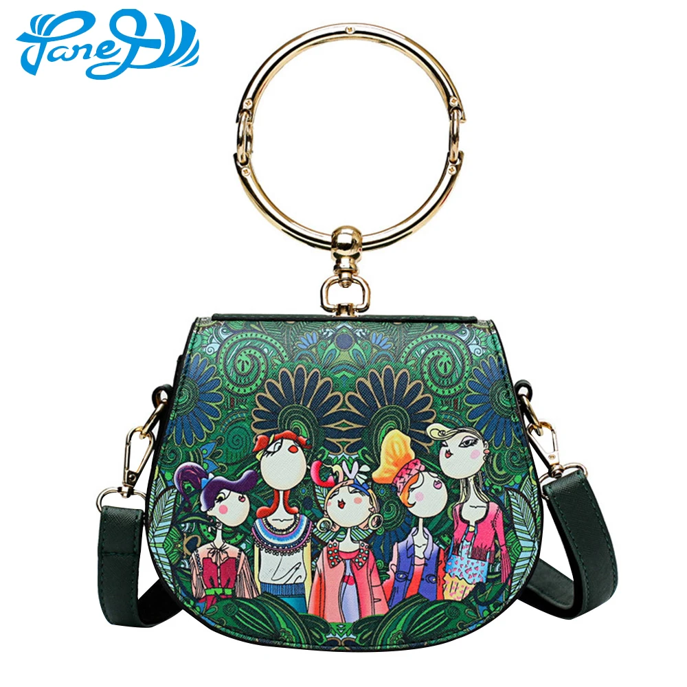 

Designer Luxury Brand Women Top-handle Bag Ladies Green Character PU Leather Handbag Retro Female Bolsa Shoulder Messenger Bags