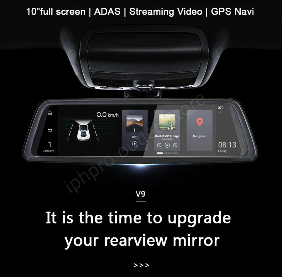 V9 1" Full Touch ips 4G Android зеркало gps FHD 1080P двойной объектив Автомобильный видеорегистратор Автомобильное зеркало заднего вида камера ADAS BT wifi