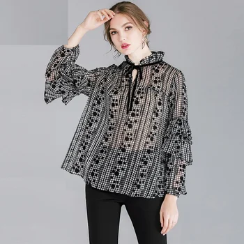 

Blouses Chiffon Black Plus Size Spring 2019 Women Ruffle Long Sleeve Work Casual Elegant Chiffon Blouse & Shirts Oversized 2XL
