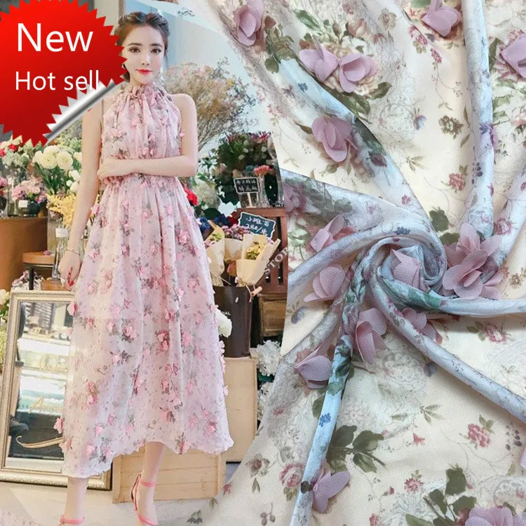 Шифон 30D Печать Цветок Ручная вышивка ткань кружева ткани модное платье сценические костюмы Аксессуары для одежды