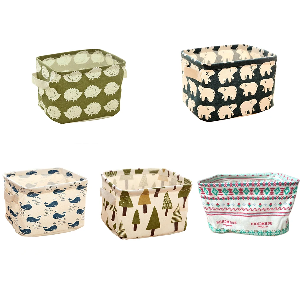 

Cotton Linen Collapsible Storage Basket Laundry Box with Totes Case