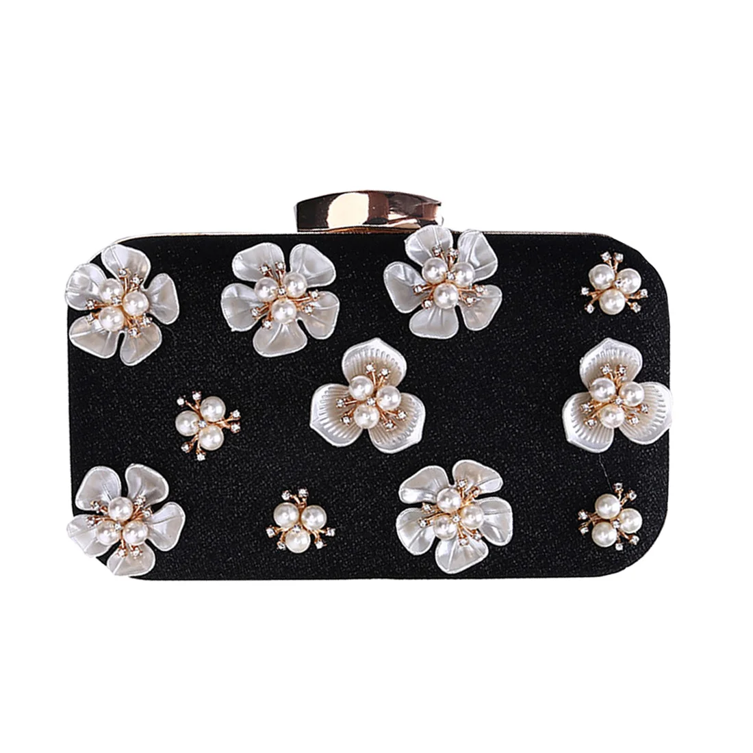 

Woman Evening Bag Gold Glittered Pearl Flower Clutch purse Wallet Wedding Purse Party Banquet Girls Shoulder/ Messenger Bags