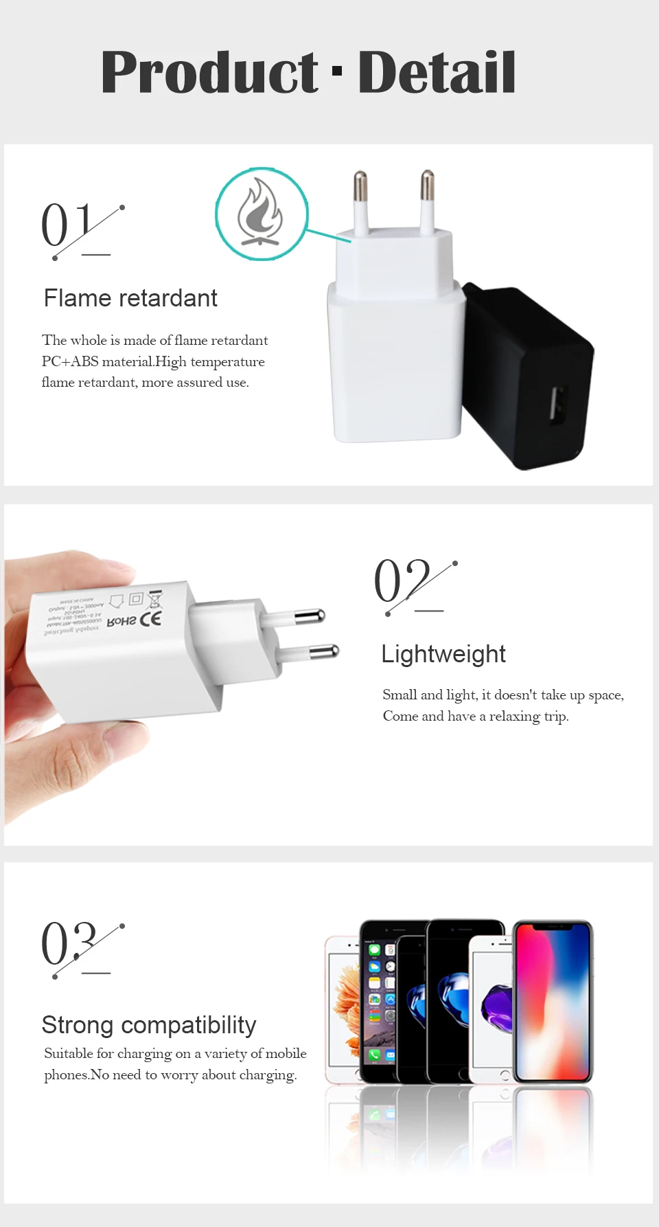 1PC CE Certification EU EUR Charger 5V1A 5V2A USB For Mobile Phone Charging and Electronic Device charging Travel in Europe (8)
