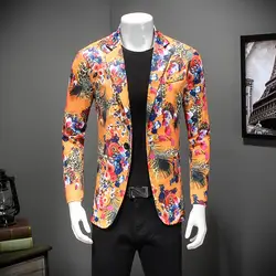 Для мужчин фантазии Blazer Цветочный принт куртка HO Для мужчин S пиджак выпускного вечера вечерние сценические костюмы TERNO masculino цветок