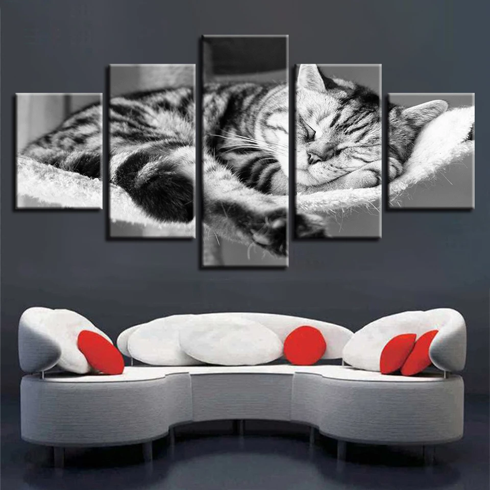

Framework Wall Art Poster Modern Pictures Home Decoration 5 Panel Cat Living Room Canvas HD Print Painting Modular Cuadros