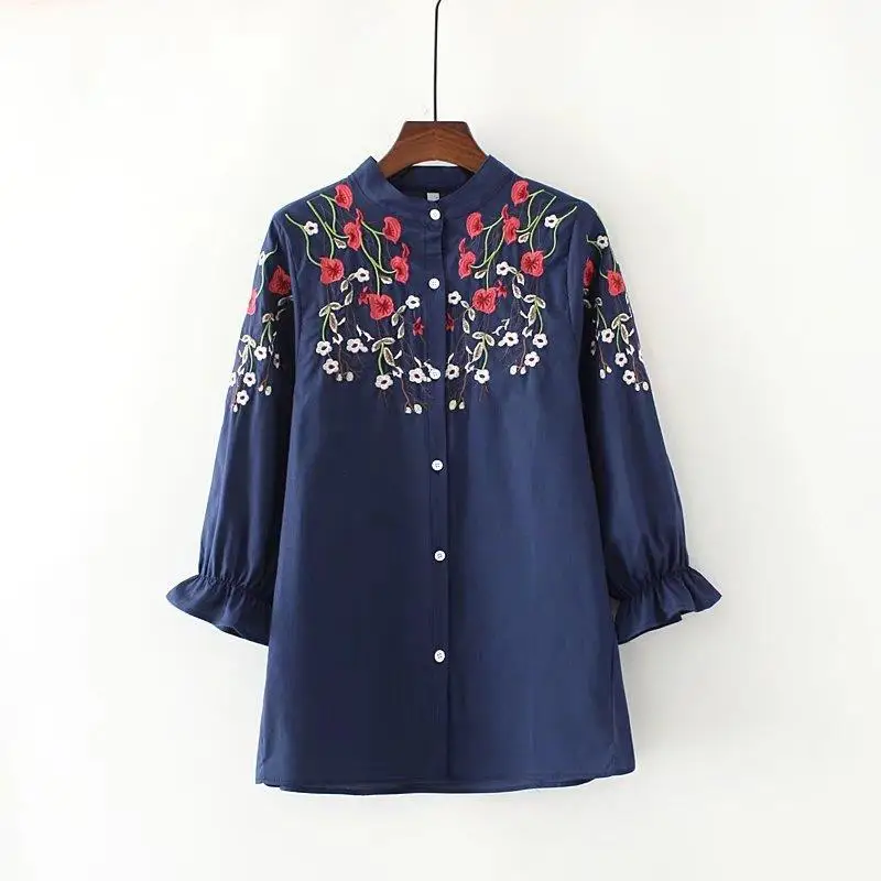 plus size Embroidery Blouse Shirt Cotton Linen Women Blouses Camisas ...