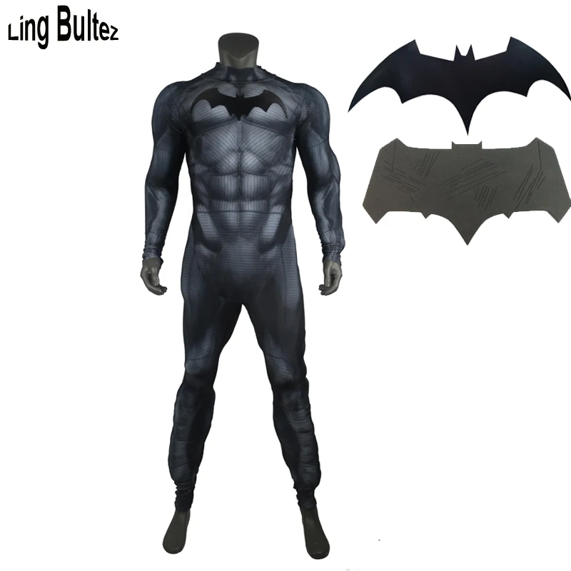 

Ling Bultez High Quality Newest Batman Cosplay Costume With Bat Logo Muscle Padding Batman Costume For Men