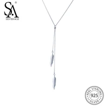 SA SILVERAGE Fine Jewelry Silver Wedding Pendants For Women Feather Tassel Pendant Necklace Real 925 Sterling Silver Necklaces