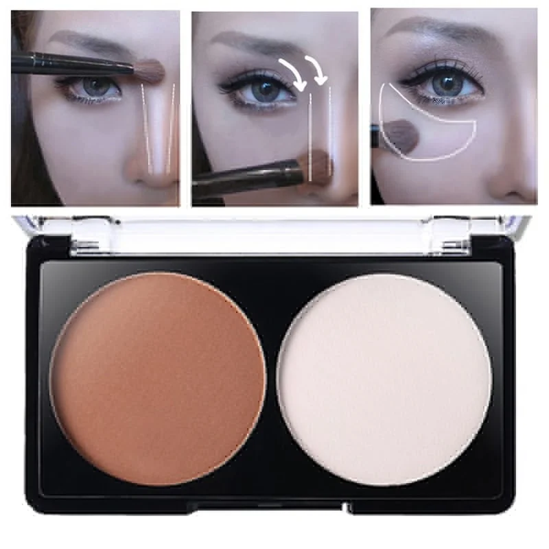 

2 Color Makeup Highlighter Powder Bronzer Concealer Palette Face Contour Make Up Whitening Brighten Cosmetic Highlighter Powder