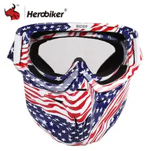 HEROBIKER Vintage Moto Occhiali Motocross Occhiali Casco Occhiali Staccabile Modulare Maschera Bocca Filtro Occhiali Da Moto
